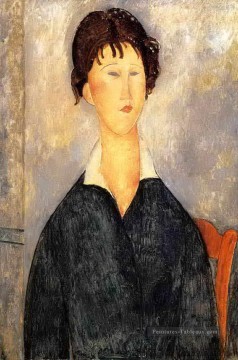 portrait Tableau Peinture - Portrait d’une femme au col blanc 1919 Amedeo Modigliani
